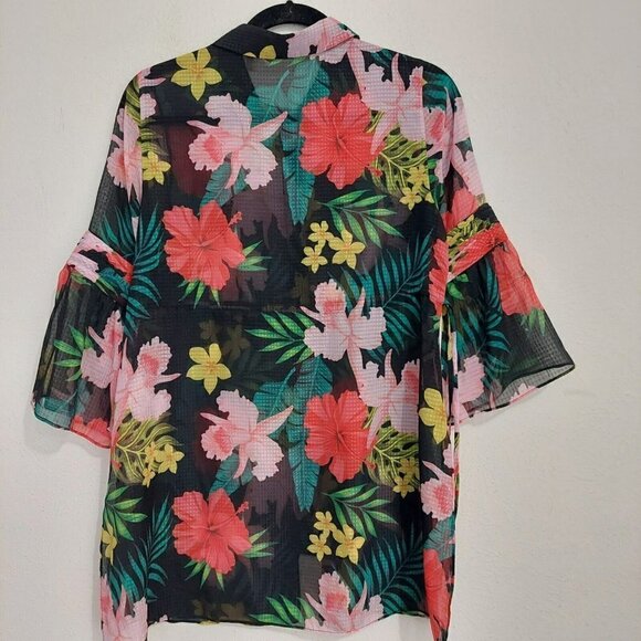 Soft Surroundings Tropical Moonlight Tunic Cami Top Shirt Black Floral Sheer‎ PS - Picture 10 of 10